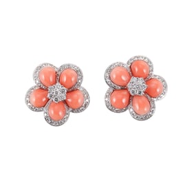 18k Gold Diamond Coral Flower Earrings