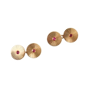 Retro 18k Gold Ruby Cufflinks
