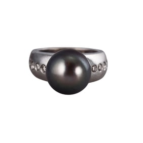 14k Gold South Sea Tahitian Pearl Diamond Ring