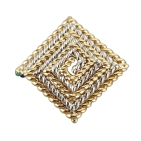 Tiffany & Co 18k Gold Emerald Sapphire Woven Brooch