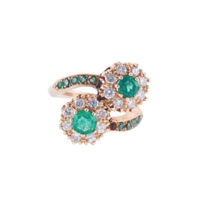 14k Gold Diamond Emerald Bypass Ring