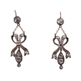 Antique 14k Gold Silver Paste Drop Earrings