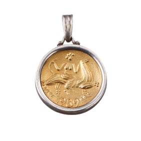 Lalaounis Greece 18k Gold Silver 1989 Medallion Pendant