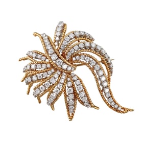 Mid Century 18k Gold Diamond Brooch Pin