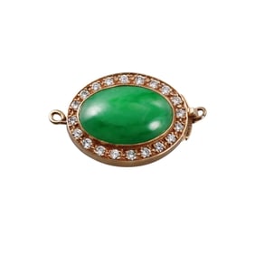 GIA Natural Type A Fei Cui Jadeite Jade14k Gold Diamond Clasp