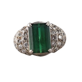 18k Gold 4.53ct Green Tourmaline Diamond Ring