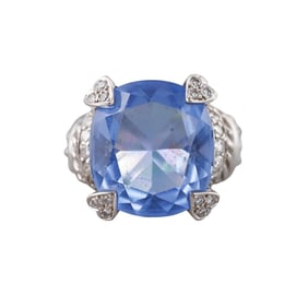 Judith Ripka 18k Gold Diamond Blue Gemstone Ring