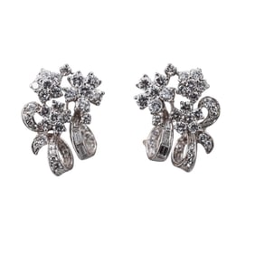 Mid Century Platinum 4ctw Diamond Earrings