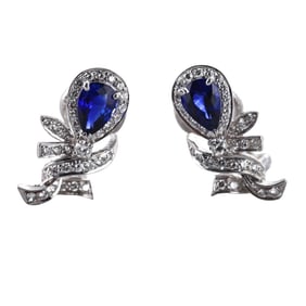 18k White Gold Diamond Sapphire Earrings