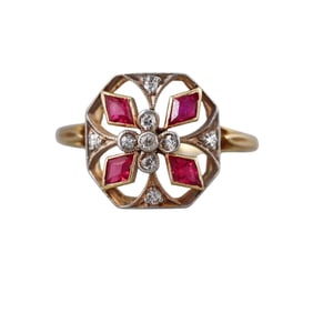 Antique 18k Gold Diamond Ruby Ring