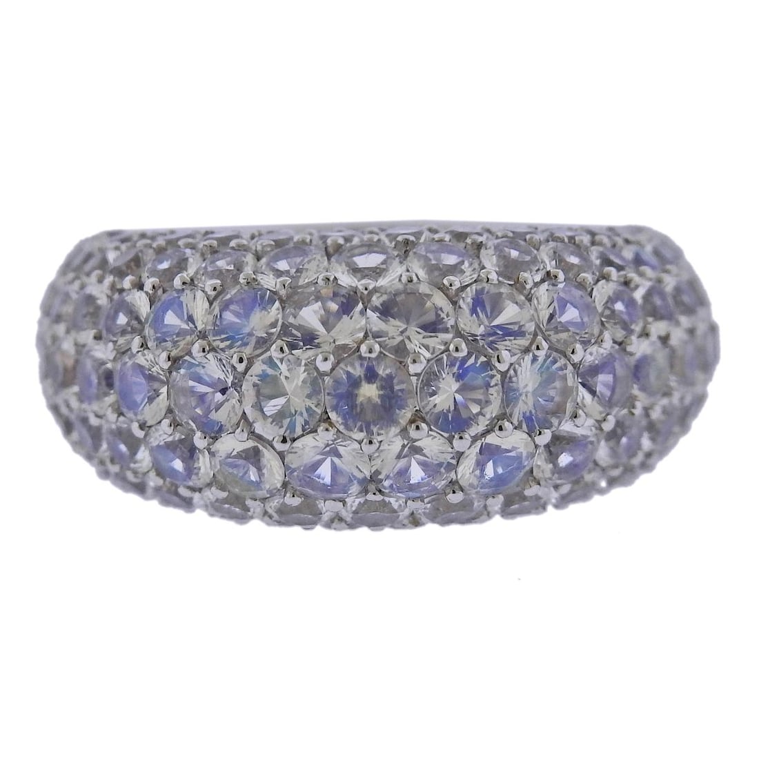 Bucherer Gold Moonstone Dome Ring: Metal : 18k White Gold Designer : Bucherer Gemstone : Moonstones 7.51ctw. Measurements : Ring size 6.5, top is 12mm wide. Marked: : CB 750. Weight: : 15.8 grams C