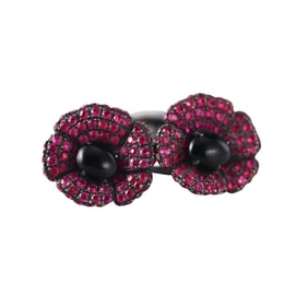 Morganne Bello France 18k Gold Ruby Flower Ring Set