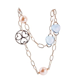 Mimi Milano Juliet Blue Topaz Pearl Heart Station Necklace