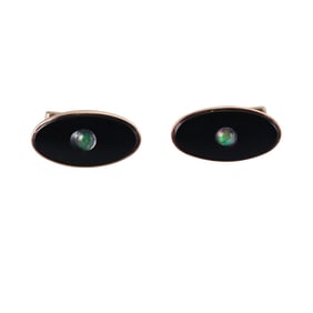 Antique 14k Gold Opal Onyx Cufflinks
