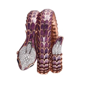 Alexis NY Rose Gold Silver Enamel Diamond Sapphire Snake Wrap Watch