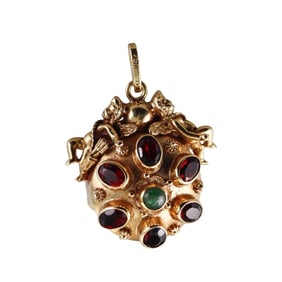 Bucherer Vintage 18k Gold Garnet Chrysoprase Watch Pendant