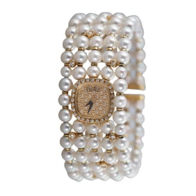 Etoile 18k Gold Diamond Pearl Bracelet Watch