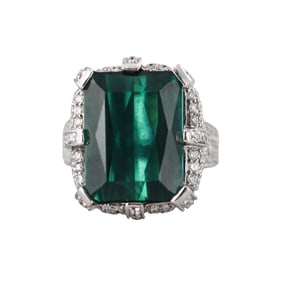 18k Gold 13.60ct Green Tourmaline Diamond Ring