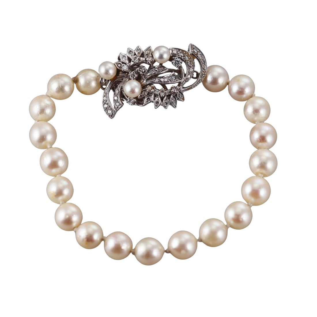 Midcentury 14k Gold Diamond Pearl Bracelet (1 of 5)