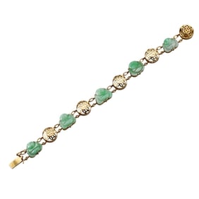 14k Gold Carved Jade Bracelet