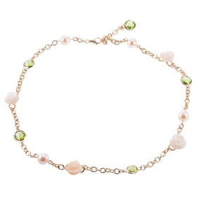 Mimi Milano Grace Pearl Peridot Gold Rose Flower Necklace