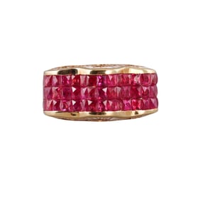 18k Gold French Cut Ruby Diamond Ring