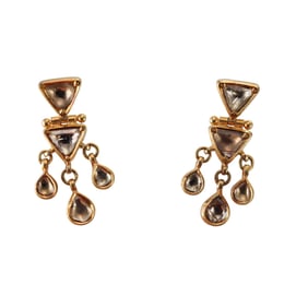 22k Yellow Gold Rose Cut Diamond Chandelier Earrings