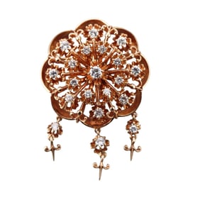 Antique 14k Gold Diamond Brooch Pendant