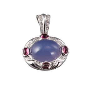 14k Gold Chalcedony Tourmaline Diamond Pendant
