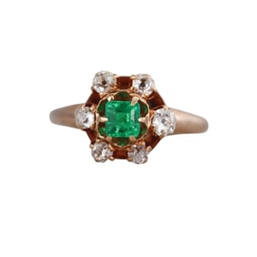 Antique 14k Gold Emerald Diamond Ring