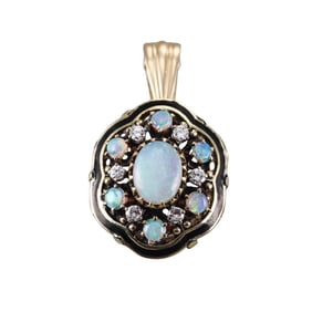 Vintage 14k Gold Opal Diamond Pendant
