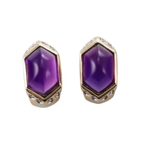 14k Gold Diamond Amethyst Earrings