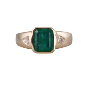 14k Gold 2.52ct Emerald Diamond Gypsy Ring