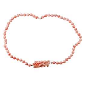 14k Gold Carved Coral Bead Necklace