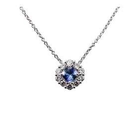 18k Gold Diamond Sapphire Cluster Pendant Necklace