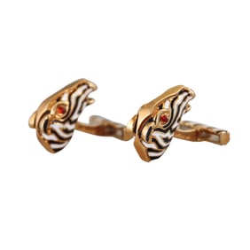 David Webb 18k Gold Enamel Zebra Cufflinks