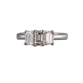 Platinum Emerald Cut Diamond Three Stone Engagement Ring