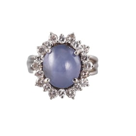 14k Gold 8ct Star Sapphire Diamond Ring