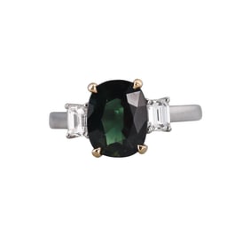 18k Gold Platinum 2.85ct Green Sapphire Diamond Ring