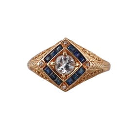 14k Gold Filigree Sapphire Ring