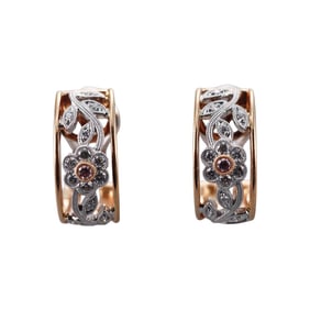 Simon G 18k Rose White Gold Diamond Flower Hoop Earrings