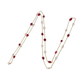 18k Gold 7.46ctw Diamond 14.43ctw Ruby Long Station Necklace