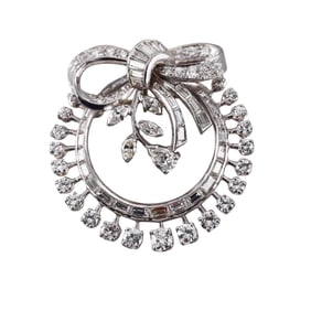 Midcentury Platinum 4.50ctw Diamond Brooch Pendant