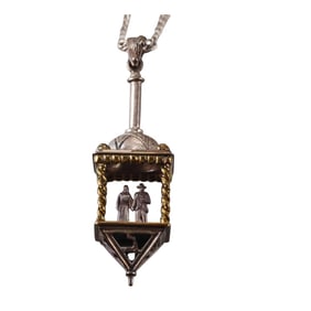 Vintage Sterling Silver Lantern Couple Pendant Necklace