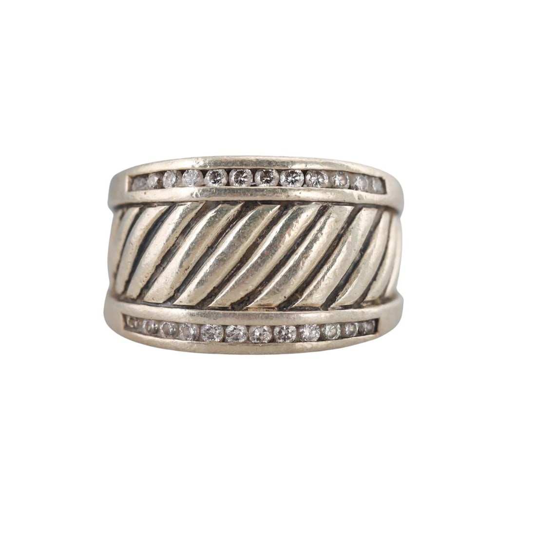David Yurman Sterling Silver Diamond Cable Ring (1 of 5)