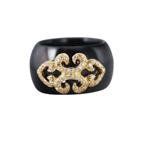Henry Dunay 18k Gold Diamond Black Jade Band Ring