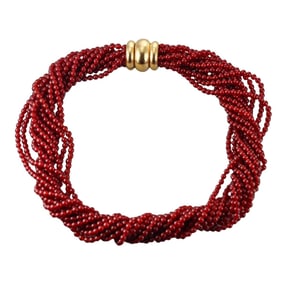Elizabeth Locke 18k Gold Carnelian Bead Torsade Necklace
