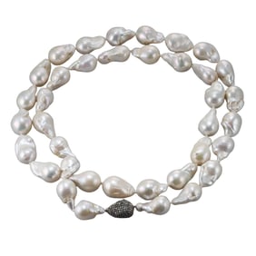 Baroque Pearl Diamond Silver Necklace