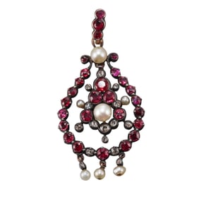 Antique Silver Gold Ruby Diamond Pearl Pendant