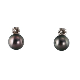 14k Gold Diamond 13.7mm South Sea Tahitian Pearl Earrings